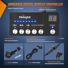 Nilight 144LED Traffic Advisor Strobe Light Bar with Controller Red Blue Emergency Warning Lights Hazard Interior Front/Rear Windshield Flashing for Cars Plow Trucks Construction Vehicles