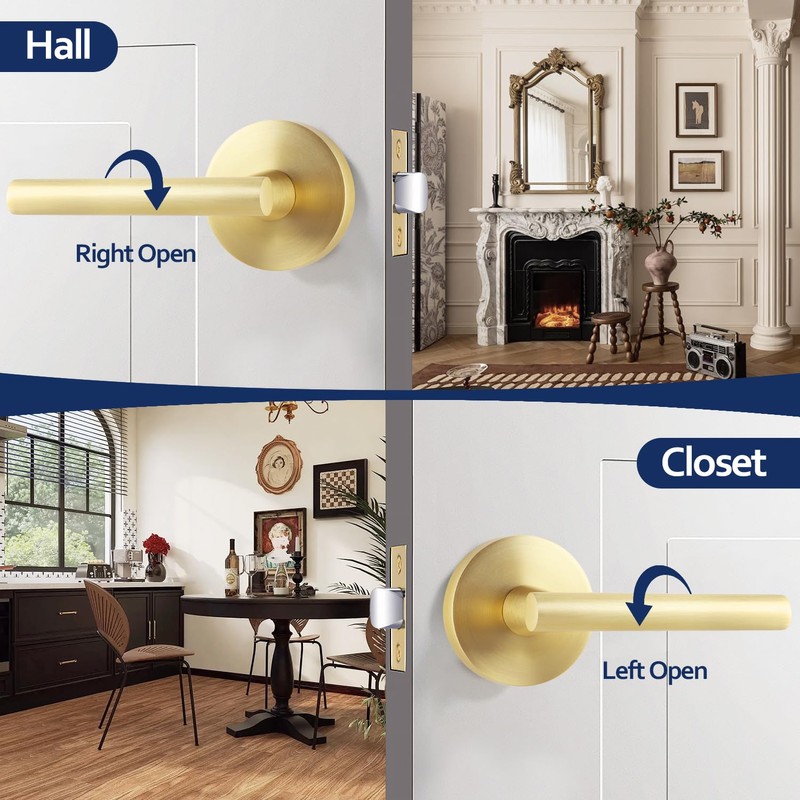 Bonpoly 2 Pack Satin Brass Door Handles, Interior Door Knobs