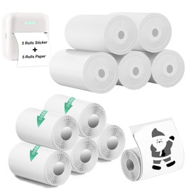 5 Rolls Thermal Printer Paper & 5 Rolls Self-adhesive Stickers, White Printer Paper For Mini Sticker Receipt Printer Portable Bluetooth Pocket Printer, Mini Printer Paper Refill For Mini Printer
