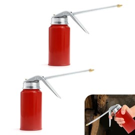 Downhill 2 PCS Hand Pump Oil Cans, Steel High Pressure Pistol Pump Oilers, Engine Oil Squirt Cans with Nozzle, Universal Auto Pistol Accessories, for Most Cars, Trucks, SUVs (Red)