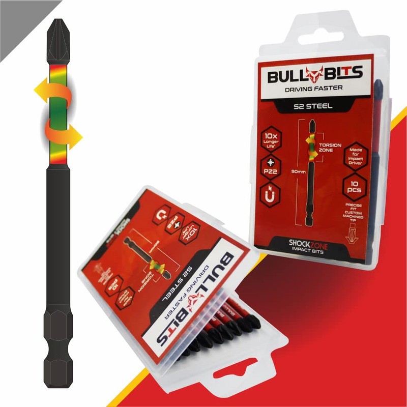10 x Bull Bits 90mm PZ2 Impact Screwdriver Drill Driver