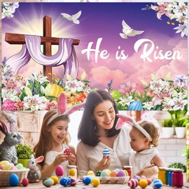 He is Risen Backdrop Resurrection Cross Lily Photography Backdrop 7x5FT Happy Easter Background for Spring Easter Party Outdoor Indoor Decoration Banner Photo Props (7x5FT（210x150cm）)