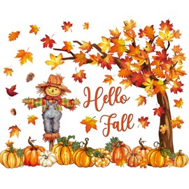 JarThenaAMCS 81Pcs Hello Fall Bulletin Board Decorations Autumn Classroom Maple Tree Scarecrow Theme Cutouts for Thanksgiving School Home Wall Chalkboard Decor