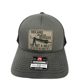 Rock Hard Caulking Services Leather Patch Trucker Snapback Baseball Hat- 112 Trucker Hat - Inappropriate Trucker Hats - Birthday Gifts For Men - Funny Blue Collar Gifts For Men (Charcoal)