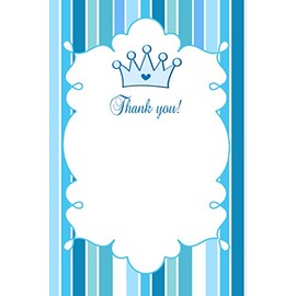 30 Blank Thank You Cards Blue Prince Birthday Party Baby Boy Shower Stripes Design + 30 White Envelopes