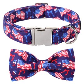 Maca Bates American Flag 4th of July Dog Collar with Bow Bowtie for Dogs Sailor Bow Tie Adjustable Breakaway Patriotic Cute Collars Accessories Independence Day Gift for Small Medium Large XL Puppy