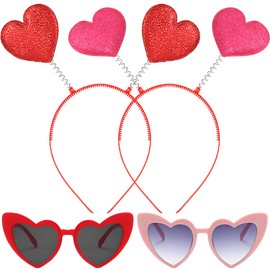 Valentines Day Headbands for Women - Valentines Heart Headband and Valentines Day Glasses - Glitter Heart Headbands for Valentines Day Decorations for Party - Valentines Clothes for Women (4Pack)