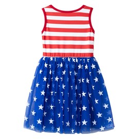 Niyage Little Girls Sleeveless Star Stripes Princess Dress Tulle Tutu Sundress Toddler 4th of July Independence Day American Flag Patriotic Outfits 140