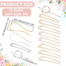 WADORN 13 Styles French Hair Pins for Women, U Shaped Styling Hair Pins Vintage Forks Sticks Pin Twist Pin Oval Side Comb Barrettes for Women Girls Thin Thick Hair Hairstyle Styling Tool Accessories