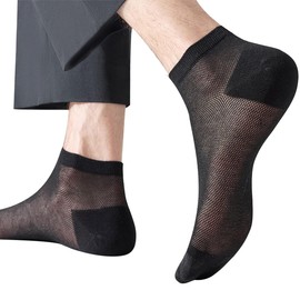 FQZMQBQ Men's Ankle Socks, Black, Ankle, Cool, No Stuffy, Thin, Mesh Knitting, Plain, Breathable, Cotton, Gentleman's, Business, Short, For Summer, 3 Pairs 9.4 - 11.0 inches (24 - 28 cm)