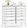 Rolling Storage Cart with 12 Drawers, Wooden Tabletop Utility Cart