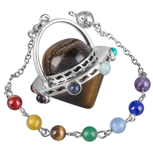 SUNYIK Tiger's Eye Crystal Point Pendulum Faceted Healing 7 Chakra Crystal Pendant Pendulum for Dowsing Divination Mediation
