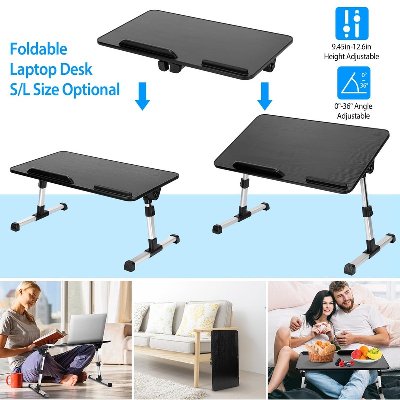 TeqHome Foldable Laptop Stand Height Angle Adjust Notebook Bed Desk