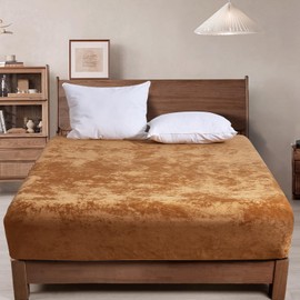 PHF Truly Velvet Fitted Sheet Only King Size, Luxury Super Soft Cozy Comfy Fleece Bottom with 15" Deep Pocket, Suitable for Fall Winter and Spring, No Pillowcases, Brown Sugar