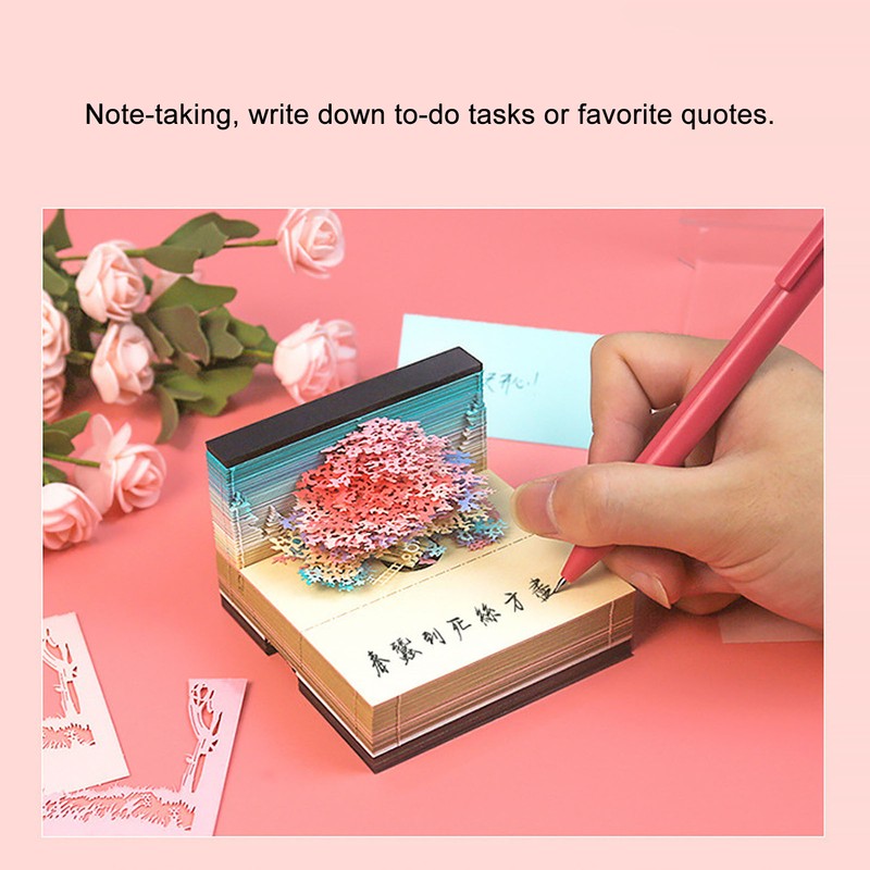3D Memo Pad with Light Cute Sakura Tree House Decor
