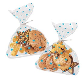 Artboil Blue Dots Cello Bags 6x10 Inch - Twist Tie Silver - Stylish Resealable Treat Bags for Bakery and Snacks (50 Pack)