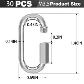 phepetroll M3.5-30 Pack Quick Links Chain Connectors, 1/8″ Galvanized Chain Locking Hooks, 180LBS Heavy Duty Thread Quick Link Clips, Twist Oval Keychain D Shape for Swing, Backpack, Key Ring