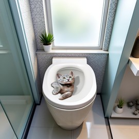 Cartoon Toilet Seat Lid Sticker Cute Cat Waterproof Self-Adhesive Removable Toilet Lid Decal Bathroom Decoration Toilet Lid and Tank Covers Toilet Lid Decals Bathroom Accessories (30cm)