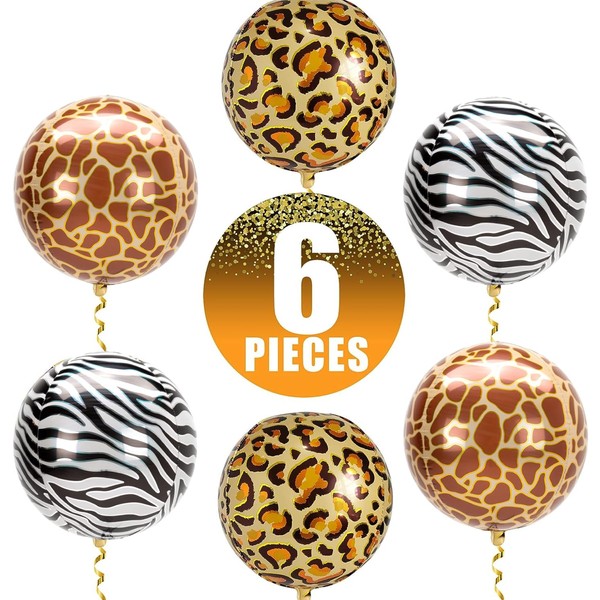 Big, 22 Inch Foil Obz Balloons - Pack of 6| Foil Orbz Balloons for Party Decorations | Mylar Foil Sphere Balloons | Birthday I Baby Shower I Bridal Shower I Anniversary (Animal Print)