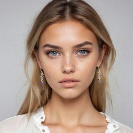 KOKO Amethyst Earrings with Natural Stones: Amethyst, Garnet, Citrine, Peridot, Iolite Gemstone Earrings for Women Girls 18k Gold Plated in Gift Box, Yellow Gold, Amethyst