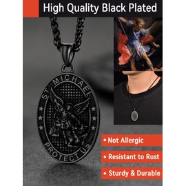 FaithHeart Stainless Steel St Michael Archangel Medal Pendant Necklace for Men Catholic Protection Amulet Jewelry Gift for Dad Son Husband