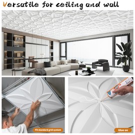 WOWSTAR 12-Pack 24"x24" Drop Ceiling Tiles, Waterproof Glue Up Ceiling Decor, White