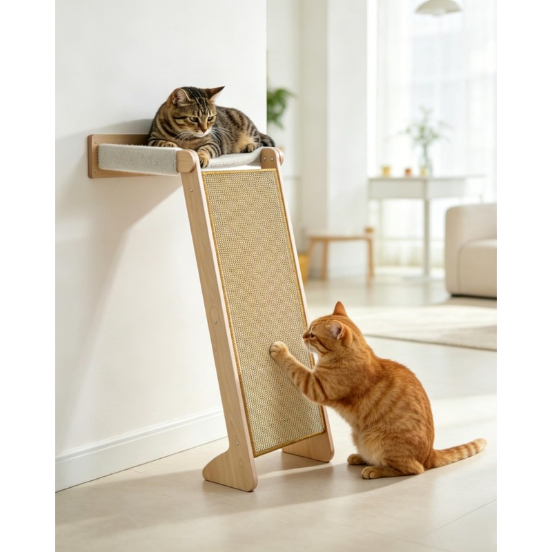 Wall Mounted Cat Scratcher with Hammock, 2-in-1 Cat Wall Furniture