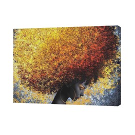 African American Canvas Wall Art Black Queen Woman Graffiti Design Pictures Wall Decor Abstract Afro Hairstyle Artworks Painting Print Framed Modern Home Decor for Living Room Bedroom Bathroom 16"x12"