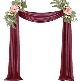 Wedding Arch Draping Fabric Burgundy 29" X 20FT Chiffon Tulle Fabric Sheer Drapes for Wedding Ceremony Arbor Party Ceiling Swag Fabric Decoration | Burgundy Sheer Fabric 2 Panels