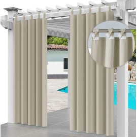 Ferocity Outdoor Curtain Waterproof 220 x 155cm UV Rays Prevent Curtain Waterproof & Windproof Drapery for Patio, Front Porch, Pergola, Beach Home Width 61" x Length 87", (1 Panel) Beige [129]