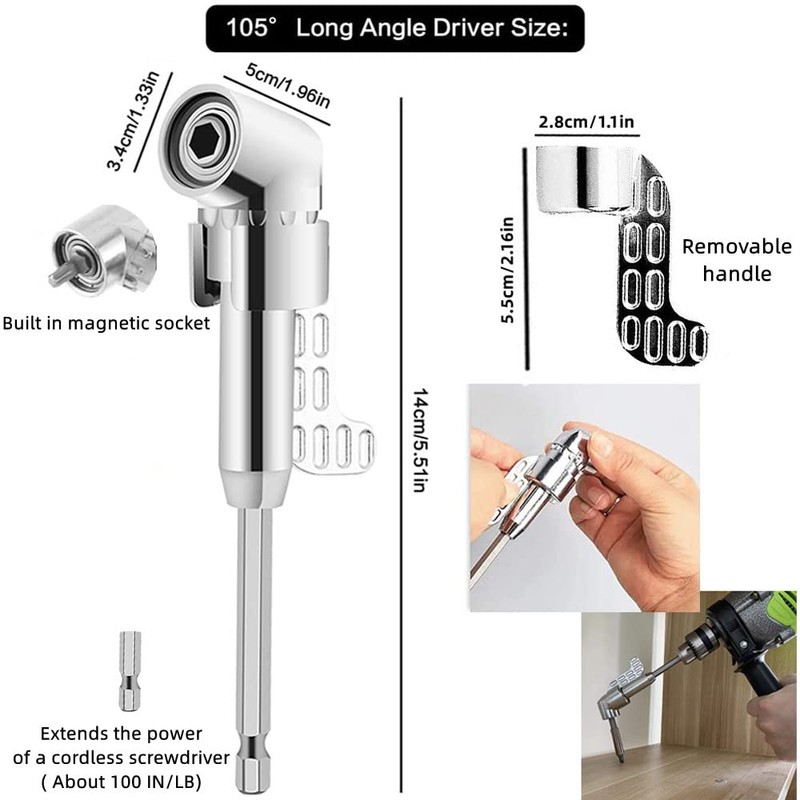 Grednfhat Right Angle Drill Attachment Set, Including Flexible Drill Bit