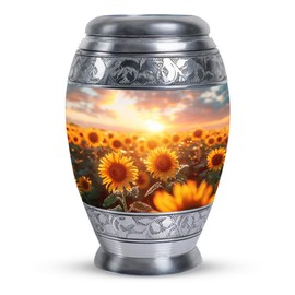 SUBSH Sunflower Twilight - Memorial Burial Urn - Pack of 1 - Small Ashes Keepsake for Sister - Cremation Urns for Adults Male & Female - Small Keepsake Urn for Mom & Dad Ashes - Decorative Metal Urns