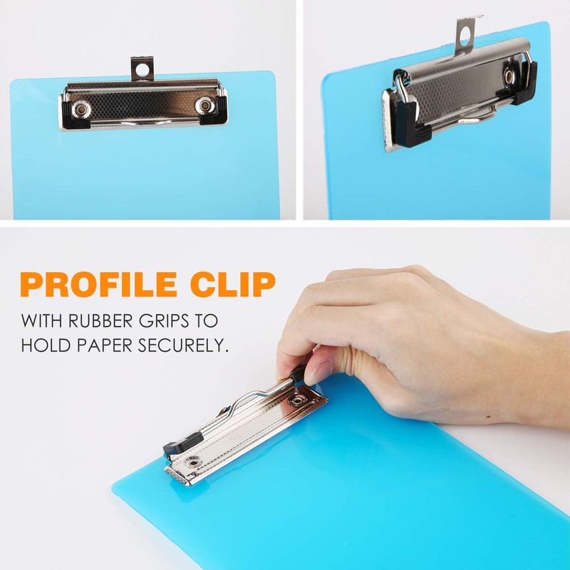 LATERN 6Pcs A4 Clipboard, Plastic Transparent A4 Clipboard 5 Colors