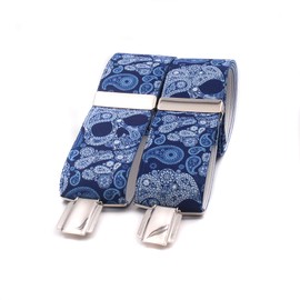 El mono con pajarita Handmade Suspenders for Men. Men's Braces with 3 Extra Strong Clips. Original, Stylish and Durable Elastic Braces for Men., Calaveras Azul