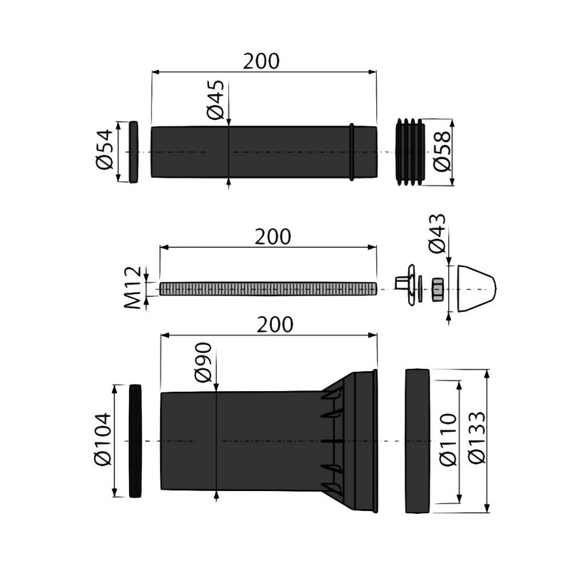 AlcaPlast M900 Wall Toilet Connection Set DN 90/110 Complete Set
