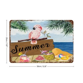 Summer Parrot Bird Hanging Metal Wall Decor for Shop Coffee Bar Fence 8"x12" Tropical Flamingo Hawaiian Aloha' Customized Metal Sign for Outdoor Tin Signs