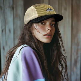 Croogo 5 Panel Cap Classic Corduroy Baseball Cap Vintage Dad Hat Flat Snapback Hats Flip Up Short Bill Caps,Green-DOTB2