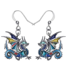 WEVENI Enamel Alloy Cute Dragon Earrings Dinosaur Drop Dangle Fashion Jewellery Charm Gift for Women Girls Ladies, Metal enamel Metal, No Gemstone