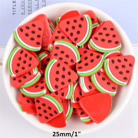 50 Pack Cute Fruit Vegetable Resin Charms Flatbacks Buttons Polymer Clay Beads for Miniature Fairy Garden Hair Accessories Jewelry Making Home Decorations (Watermelon Slices)