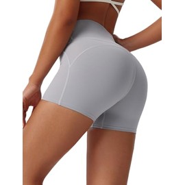 BYAWAY - Pantalones cortos de yoga con bolsillos para mujer, elastano de 3 pulgadas, cintura alta, voleibol, entrenamiento, atletismo, correr, Gris, M