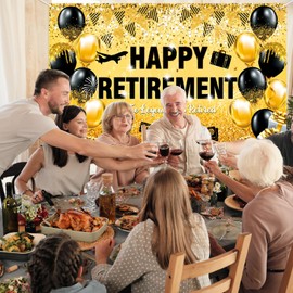 Retirement Party Decorations Gold Happy Retirement backdrop Retire Sign Banner Photo Booth Backdrop for Men Women 72.8x 43.3 Inch