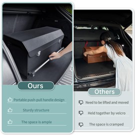 XCF Car Organizer Trunk, Durable Collapsible Leather Trunk Organizer with Lid and Sturdy Handle, Auto Cargo Storage Compartments, SUV/Car Accessories for Men/Women (11.4 x 27 x 12.2, Black)