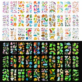 Zayvor Temporary Tattoos For Kids, 300pcs Glow In The Dark Tattoos, Assorted Cartoon Luminous Unicorn Mermaid Animal Dinosaur Fake Tattoo, Boys Girls Party Supplies,Birthday Halloween Toys