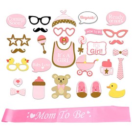 Baby Shower Birthday Party Photo Booth Props Girl Pink Lovely Party Favor Supplies, 29 Pack