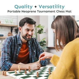 Feltectors Tournament Chess Mat 20 Inch, Folding Roll Up Checkers Mat Only No Pieces, Travel Game for Kids and Adult Green