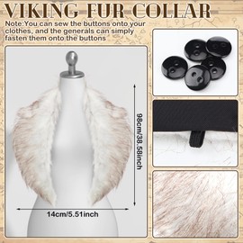 Newcotte 2 Pcs Viking Fur Costumes Fur Collar Faux Shoulder Wrap and Wolf Mask Renaissance Barbarian Accessory for Women Men (White)