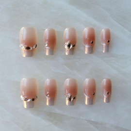 [GLORS] Purly Handmade Medium Ballerina Press on Nails | Moon Dream - French-style Pink Fake False Nail Tips with Diamond | Salon Quality in Medium Ballerina, 10 pieces (L, MB)