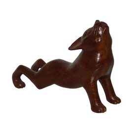 Brave Wings Hand Carved Wooden Cat ~ Stretching Cat 19.5cm Long ~ Ornament Sculpture Figurine Statue Unique Table Decoration Home Decor ~ 5177