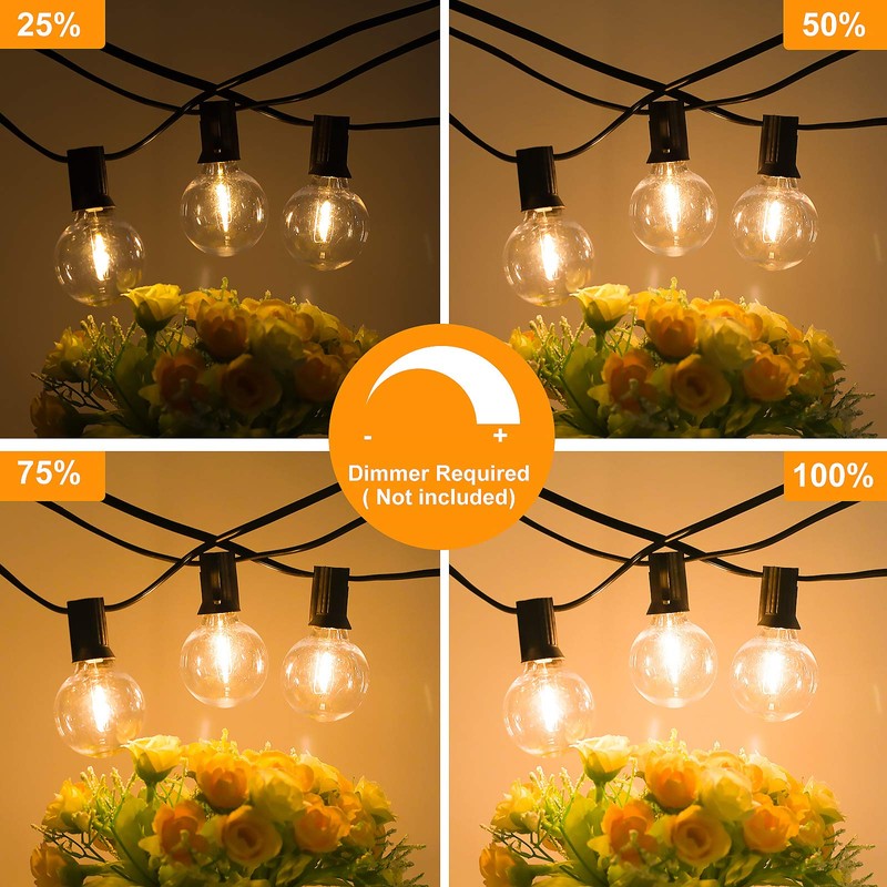 25FT Outdoor G40 LED Globe String Lights Dimmable Waterproof Shatterproof