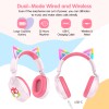 LOBKIN Kids Headphones Microphone Toddler Cat Ear LED Light Rotatable